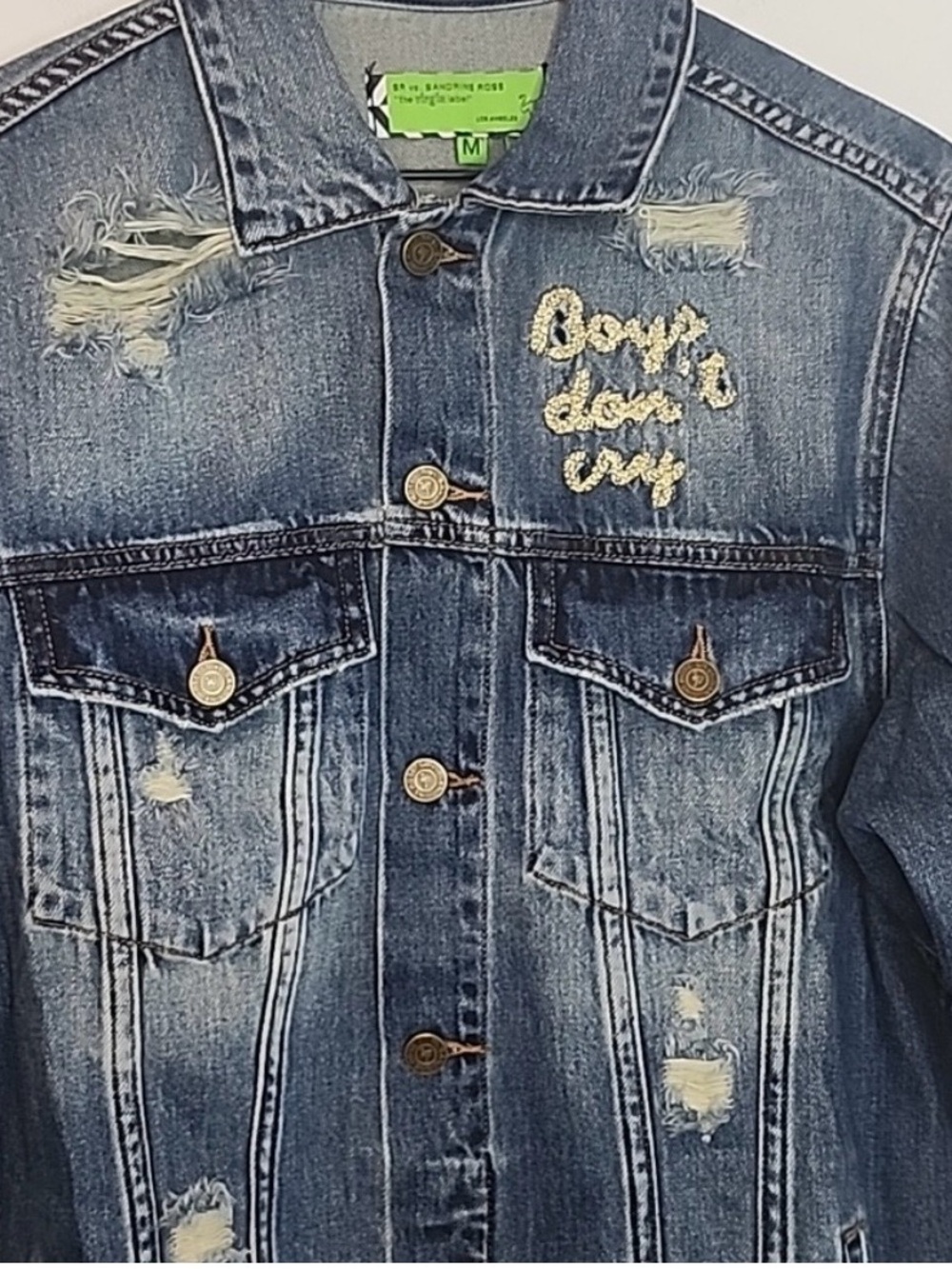 FREE PEOPLE✖️Sandrine Rose Collab “Boys Don’t Cry” Distressed Denim Jacket NWT